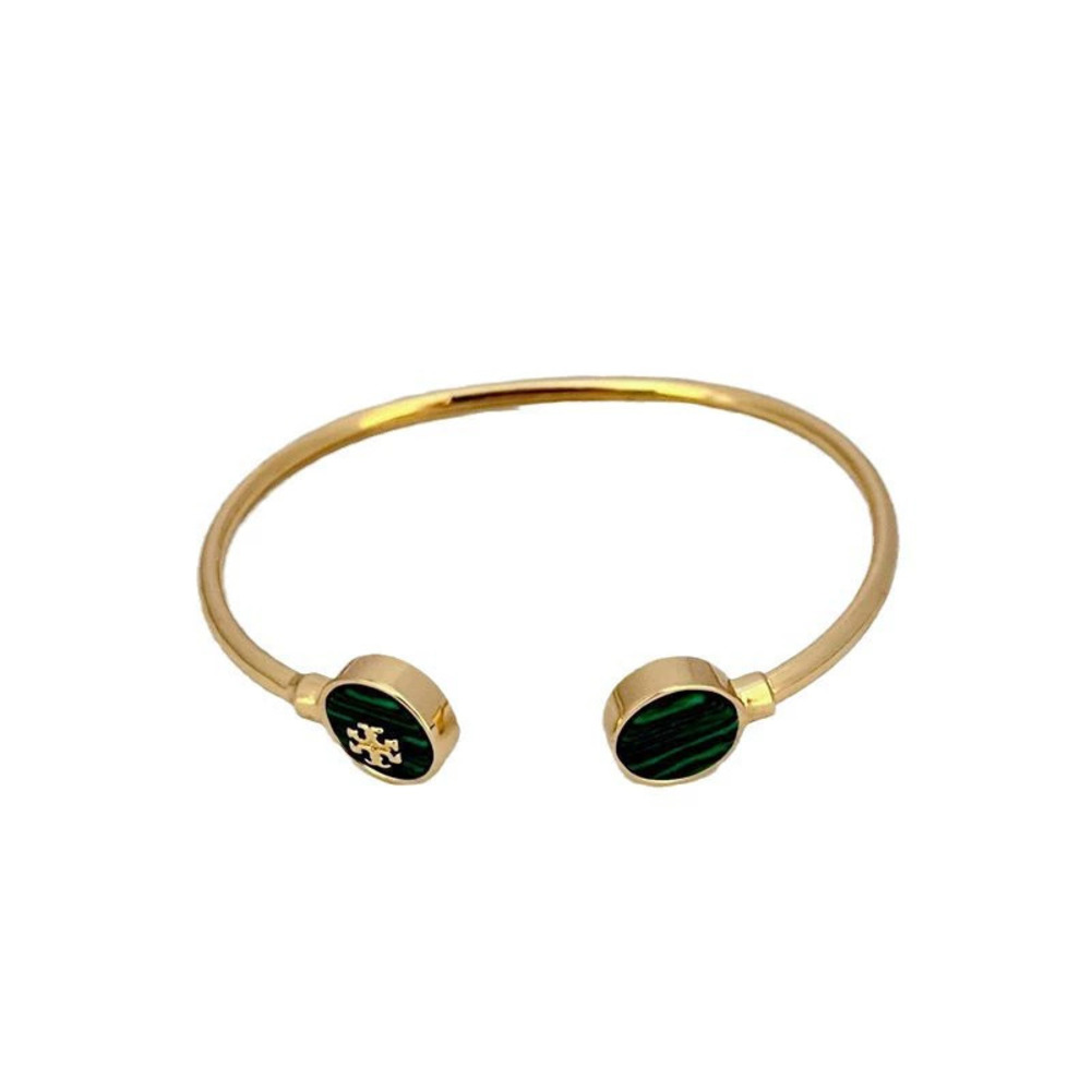 Tory Burch Shell Inlay Letter Round Open Metal Bangle - Picture 5 of 8